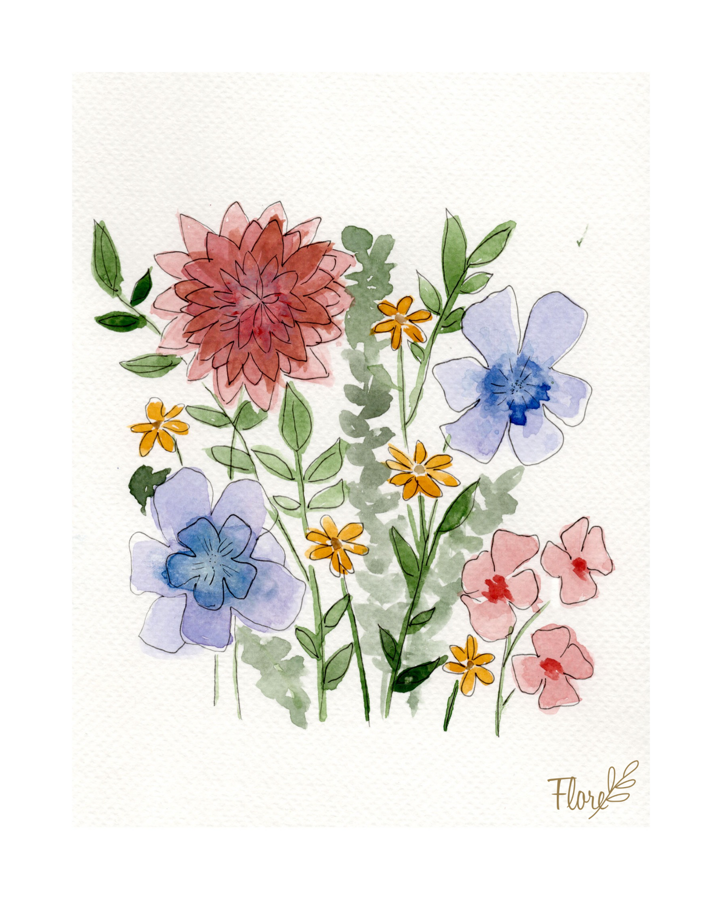 Affiche Aquarelle Champs Fleuri